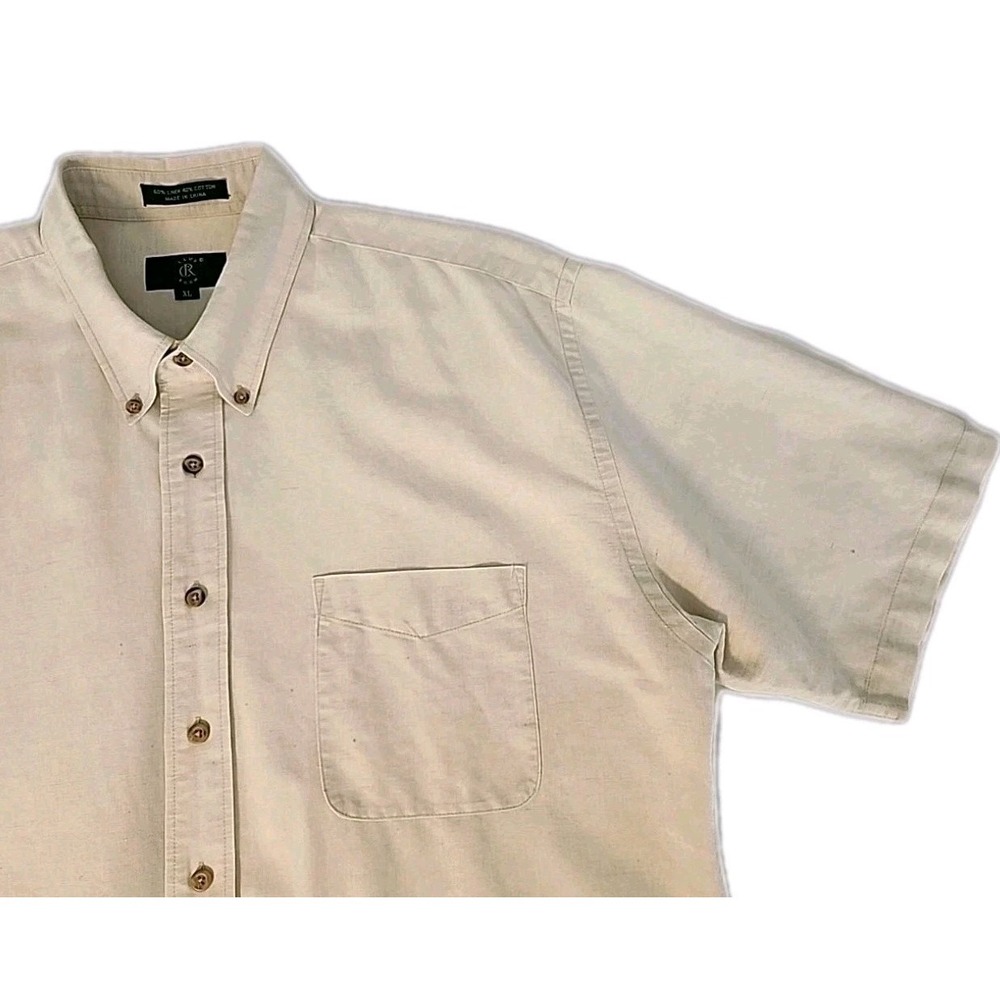 Club Room Men's XL 60% Linen/40% Cotton Button Short Sleeve Ivory Finest Fabric